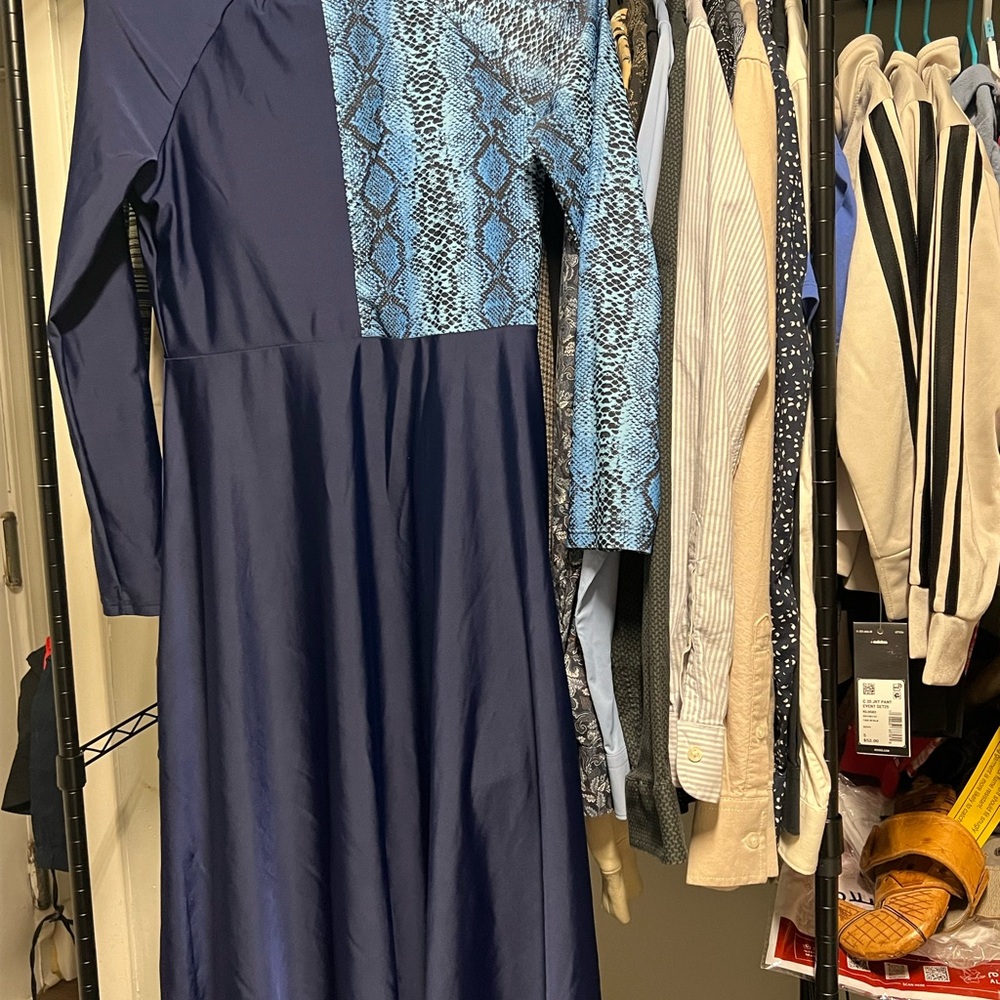 Blue Snake-Print burkini swimsuit midi dress